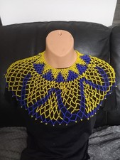 Zulu Glass Beaded Collar Necklace Blue & Yellow Handmade in KZN South Africa