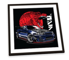 Nissan Skyline GTR R34 Car Black FRAMED ART PRINT Picture Square Artwork