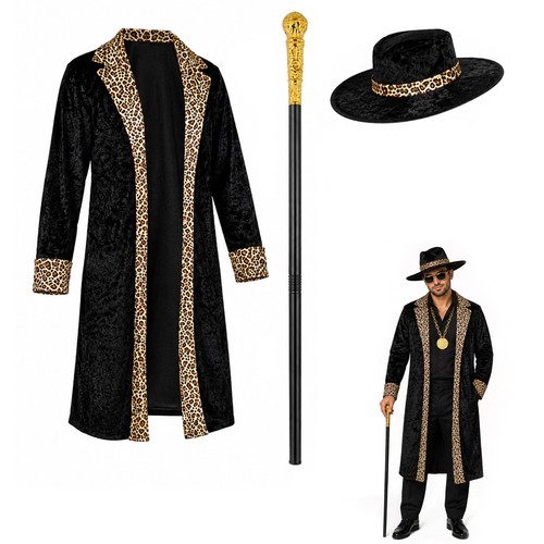 Black pimp costume jacket hat - pimp,