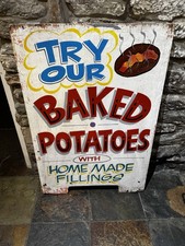Vintage Hand Painted Baked Potato Cafe Board Sign Authentic From Swansea Cafe