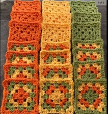 New 24 x Yellow, Green,Orange Handmade Crochet Granny Squares 