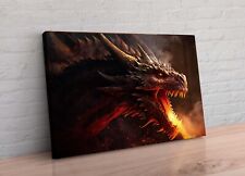 Large Red Dragon Fire Flames Framed Canvas Fantasy Wall Art Picture Poster Print