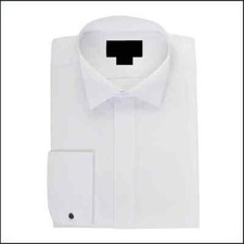 White Shirt Wing Collar Mens Boys Wedding Duo Cuff Formal Dress Shirt Pre Loved