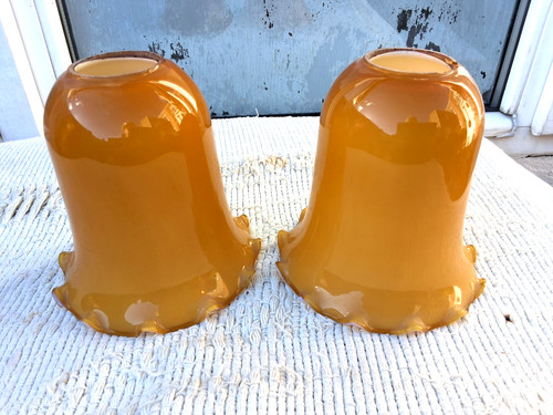 Pair retro amber glass white - pair,