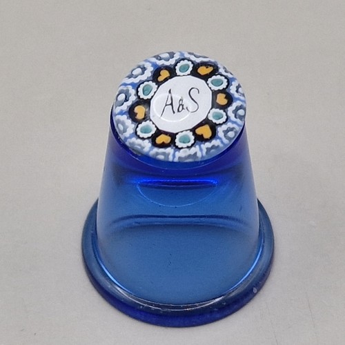 Vintage blue glass thimble - glass,