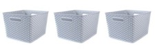 3x Curver Nestable Rattan Basket Large Storage Plastic Wicker Tray 18L - Grey