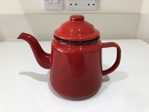 Vintage red enamel teapot - vintage,