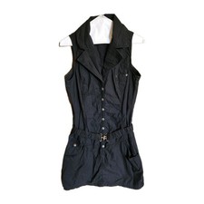 DKNY Jeans Vintage Black Mini Dress Belt/Snap Botton Front Womens Large