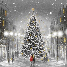 4 x Single Paper Table Napkin/3-Ply/33cm/Decoupage/Christmas/Decorated Tree