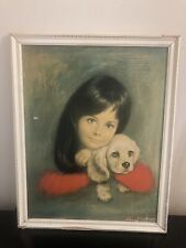 Louis Shabner 1960s Mid Century Girl And Puppy Dog Vintage Print 64X51CM Damaged
