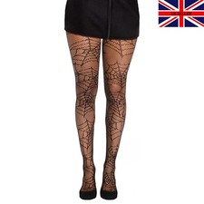 Black Spider Cobweb Print Halloween Fishnet Tights Womens Lace Gothic UK 6-16