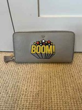 ANYA HINDMARCH Light Grey Large Leather Zip Around "Boom" Wallet