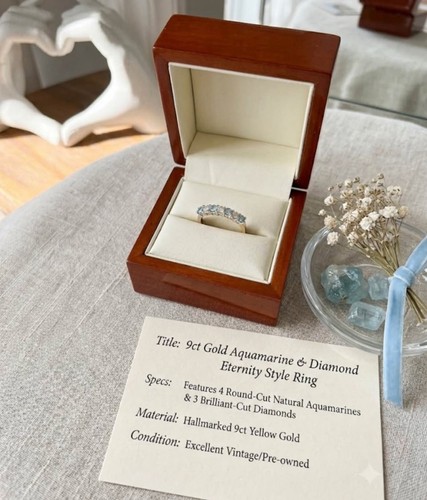 9ct gold aquamarine diamond - 9ct,