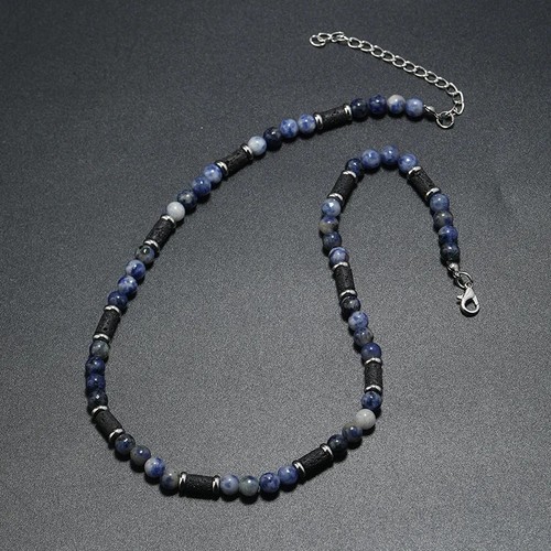 Black beaded necklace - black, natural