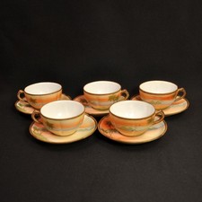 Nippon M-in-Wreath 5 Cups & Saucers Moriage Egyptian Nile River Palms 1911-1918