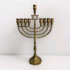Vintage Large Brass 11” 8 Branch Candelabra Hanukkah Menorah Jewish 