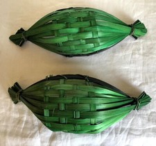 PAIR Lightweight Woven Bamboo Reusable Baskets Ship / Canoe Shape.