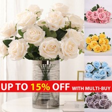 10 Heads Silk Rose Artificial Flowers Fake Bouquet Wedding Home Party Decor UK
