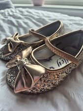 Lilley Kids Shoe Silver Girls Glitter Bow Slip On Ballerina Party Flat Louisa