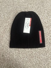 PRADA Sport Wool Beanie Hat Red Tab, Black