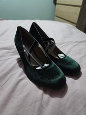 Women's Velvet Round Toe Low-Cut Thick Strap Buckle High Heel Shoes Size 4