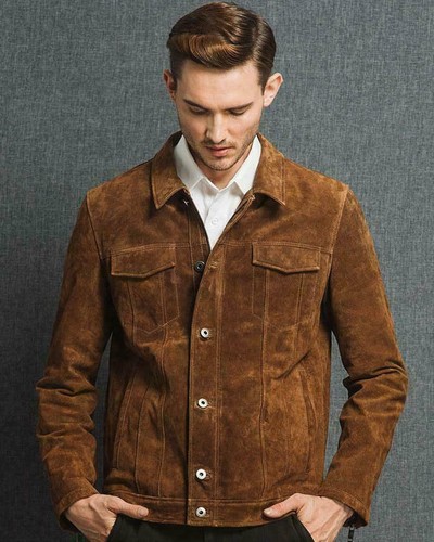 Men leather jacket brown - men's,