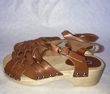 ANA LUBIN WOMEN'S BROWN LEATHER BUCKLE UP BLOCK SANDALS UK SIZE 6 EUR 39  BT020