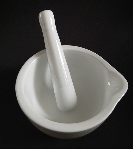 White porcelain mortar - white,
