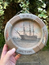 Antique Victorian Folk Art Painting HMS Victory Admiral Lord Nelson Interest