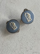 Vintage Wedgwood Blue Jasperware Earrings – England - Silver - 1905