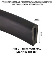 Large Rubber U Channel Edging Trim Seal 21mm x 8mm Fits 2mm-3mm "Made in the UK"
