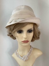 Vintage 1950s Cream Sinamay Soft Fitted Hat Petersham & Chiffon Ribbon Detail