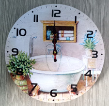 Beautiful Vintage Bathtub & Towel Design 30cm Wooden Round Wall Clock - Bathroom