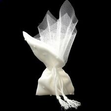 Favour Gift Bags for Weddings With Ivory Satin white pearl beads / Net (10 bags)