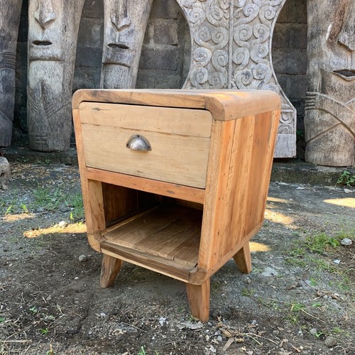 Recycled teak rounded bedside - teak,