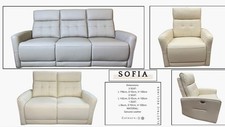 Sofia Real Leather Electric Recliner Sofa Set 3+2 Grey & Cream – Luxury
