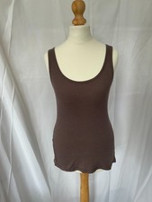 Gap Ladies Brown Ribbed Vest Top T-Shirt, Sleeveless, Scoop Neck, XS