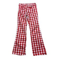 1960s 70s Flares red gingham flared check trouser disco womens Uk 8 W27