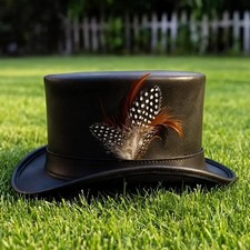 Handmade Black Leather Top Hat