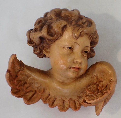 Anri carved wood cherub angel - carved,