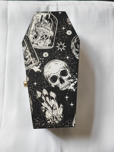Decoupaged wooden coffin - wooden,