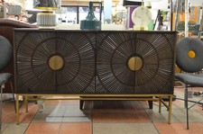 Sideboard Sidari 4 Door Dark Wood and Gold Metal Dining Room Storage Cupboard