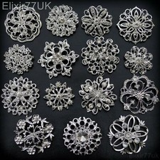 NEW SILVER BROOCHES CRYSTAL JOB LOT DIY BRIDAL WEDDING BOUQUET VINTAGE WHOLESALE