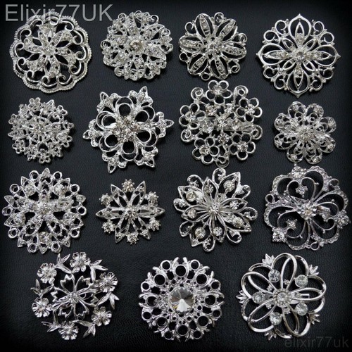 New silver brooches crystal - new,