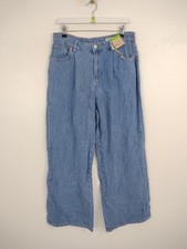M&S Women's Wide Leg High Rise Jeans Blue Mid Wash Size 12 Cotton NEW F2