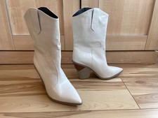 Unbranded white pull-on mock croc cuban heeled cowboy boots. UK 8