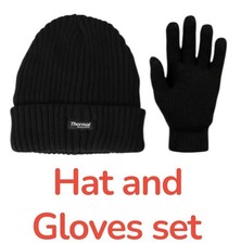 Hat And Gloves Set Men And Women Warm Winter Glove And Hat Black One Size UK