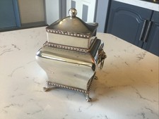 A FINE QUALITY REGENCY SILVER PLATED TEA CADDY, CIRCA-1830.