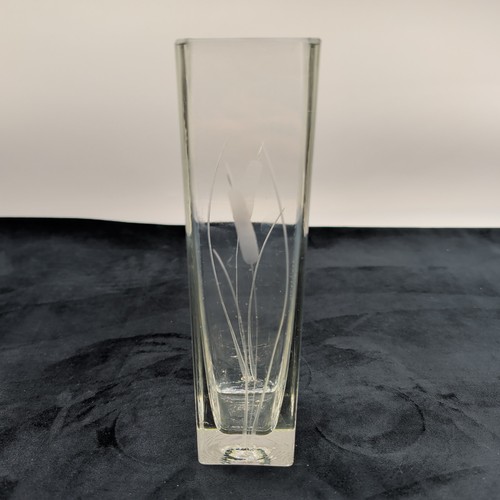 Clear glass vase with etched - with,