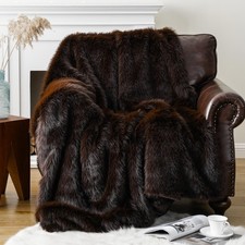 Luxury Chocolate Brown Faux Fur Throw Blanket, 150x200cm Fluffy Fur